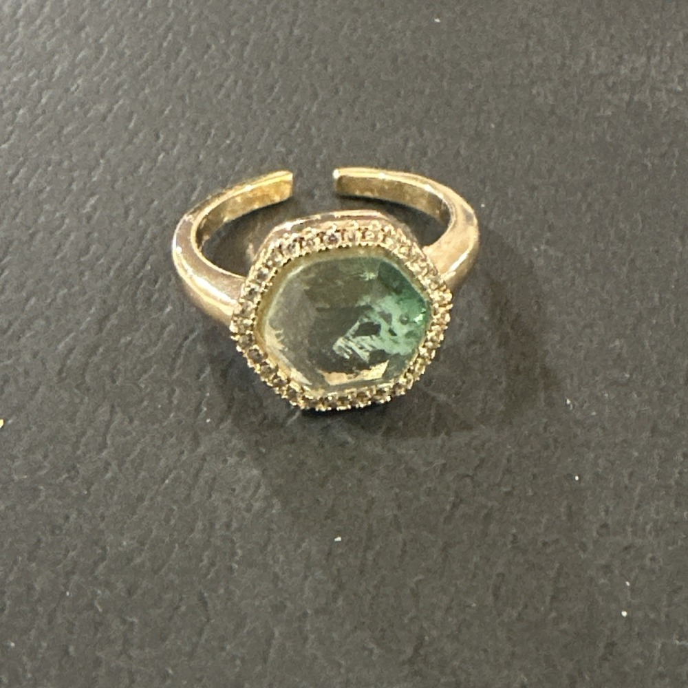 Joy Dravecky JDJ Chloe Gold Tone Color Change Green‎ Glass Ombre Ring Sz 7